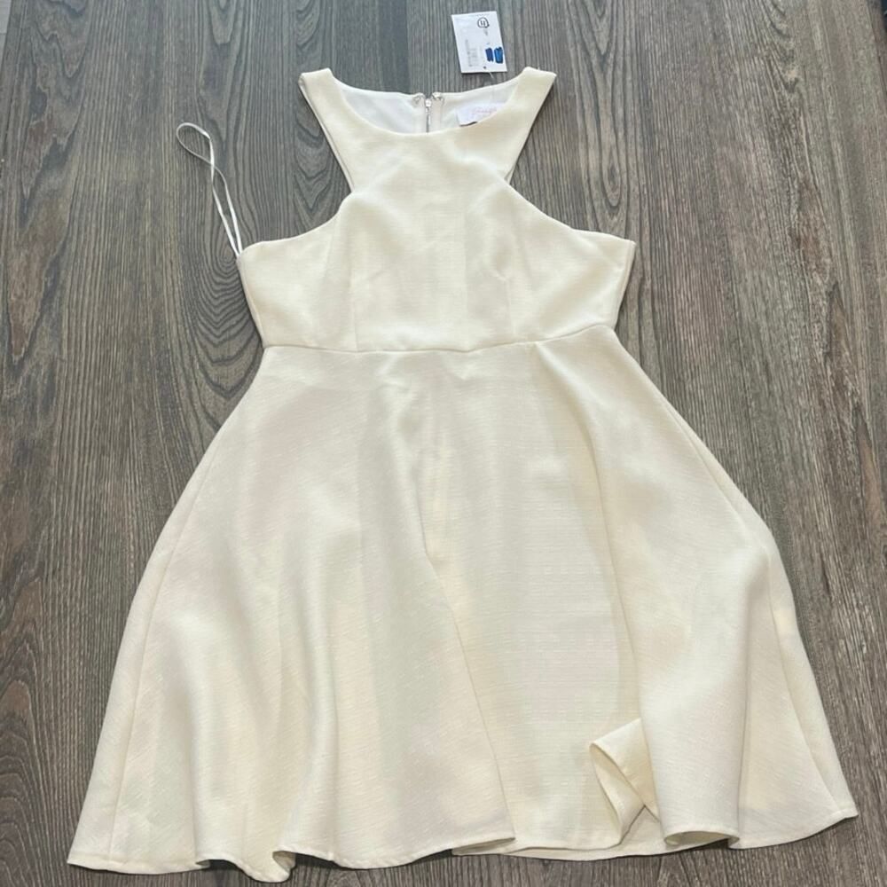 NWT Blush Boutique Fit & Flare Dress Sleeveless Round Neck Textured Tan Size S